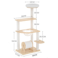 Load image into Gallery viewer, CHONGBEIYA Pinewood Space And Wheel Scratcher Cat Tree 1.3m