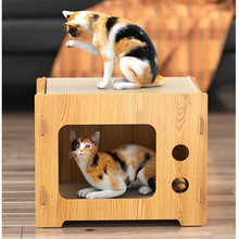 Load image into Gallery viewer, POPOCOLA Pine Wood Wooden Pet House And Scratcher