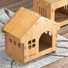 Load image into Gallery viewer, POPOCOLA Pine Wood Wooden Pet House And Scratcher